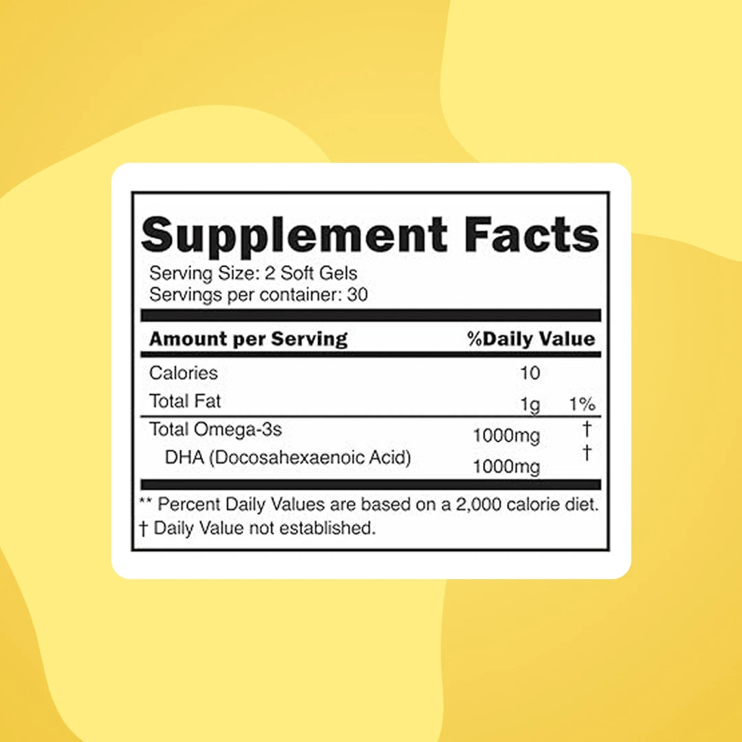 Nutritional info label in white pasted on a yellow background