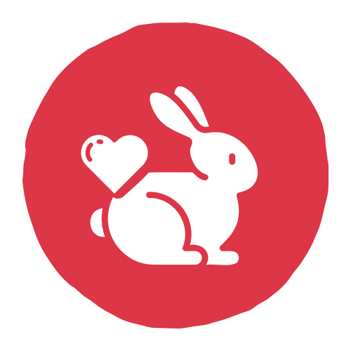 A red and white bunny icon with a heart, symbolizing love and affection.