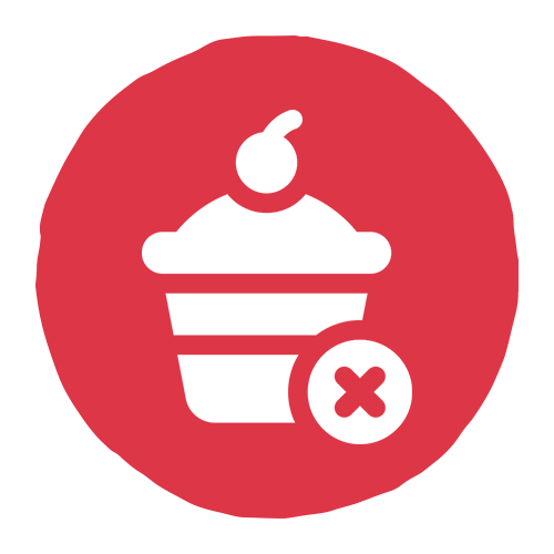 A red icon displaying gulten crossed out with an 'X', symbolizing the rejection of the gluten.