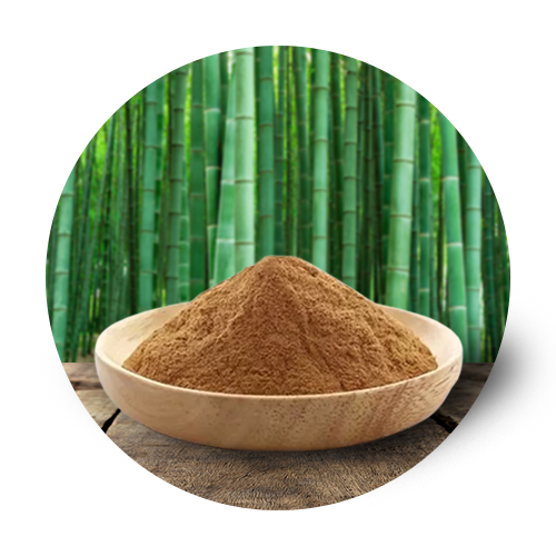 Natural silica powder extracted from bamboo leaves in a wooden bowl